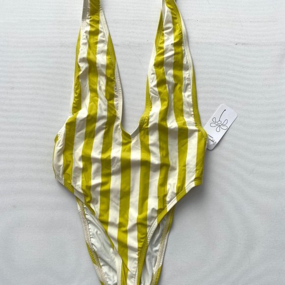 Dippin Daisy's  Striped Swimsuit Lime / White - Picture 3 of 4